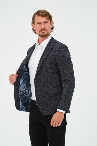 Bonesti Erkek Slim Fit Blazer Ceket Lacivert Desenli