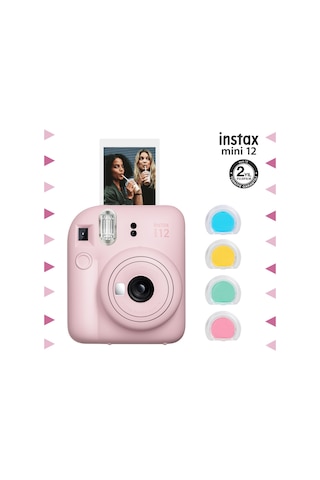 Fujifilm Instax Mini 12 Fotoğraf Makinesi + 4'lü Renkli Lens Seti Pembe