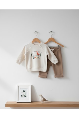 Erkek Çocuk Eşofman Takımı 2'li 3-24 Ay Kahverengi