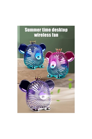 Şarjlı Masaüstü Vantilatör Cute Bear Serinletici Sevimli Ayı Figür Fan3 Kademe Hız Ayarlı Fan