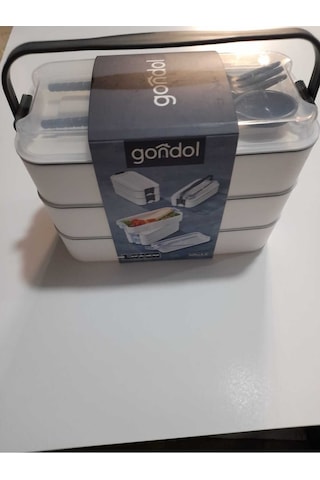 Gondol Plastik Reis Home 3 Katlı Beslenme Kabı Çatal Kaşık Içerisinde Gri Renk