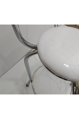 Sandalye BAR Tipi Yüksek Model Beyaz Suni deri döşeme Metal Çelik nikelaj 1adet El Yapım Beyaz