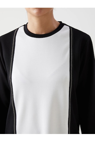 Lc Waikiki Lcwaıkıkı Classic Siyah Bisiklet Yaka Renk Bloklu Kadın Sweatshirt Tunik Siyah/beyaz