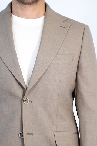 Vizon Slim Fit İki Düğmeli Keten Görünümlü Erkek Takım Elbise - Wessi Kahverengi