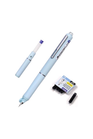 Wrıtech W-784 Basmalı Dolma Kalem Mavi Gövde - Blister Ahşap