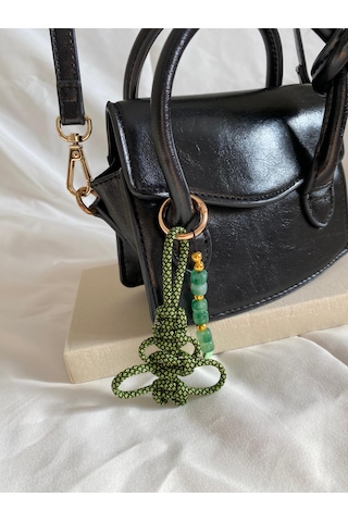 Lina&collection El Yapımı Çanta Süsü / Charm Yeşil Siyah Gold