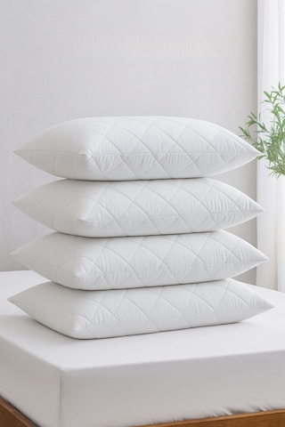 Yastık Alezi Seti Pamuklu 4 Lü Kapitone Yastık Koruyucu Beyaz Beyaz