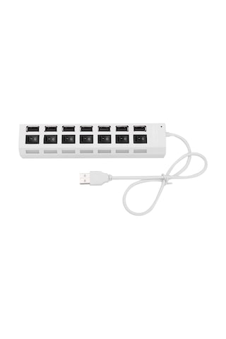 Valkyrie 7 Portlu 2.0 USB Hub Çoklu USB Çoklayıcı Splitter Power Tuşlu Adaptör Beyaz
