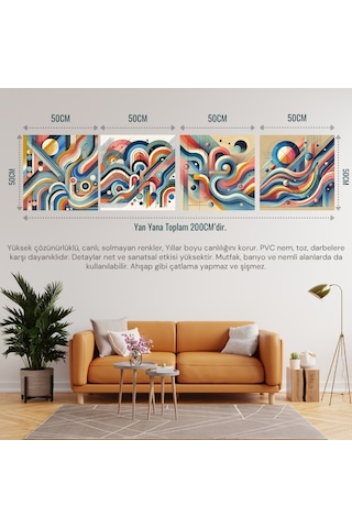 İskandinav Soyut Tablo Set Çerçevesiz 50x50cm Pvc Tablo 4'lü Set 008 Her Bir Tablo 50x50cm Büyüklüğündedir.