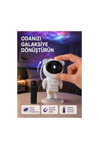 Astronot Şekilli Galaxy Projeksiyon Lambası Nebula Efektli Dekoratif Lamba Çok Rnekli