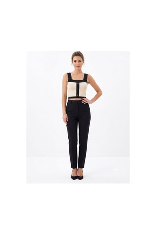 Onno Style Women Askılı Kolsuz Düğme Detaylı Triko Kadın Bluz Krem