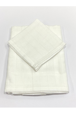 Müslin %100 Organik Pamuk Kumaş Örtü Battaniye 100x100cm+ Ağız Mendili Hediyeli Beyaz Beyaz