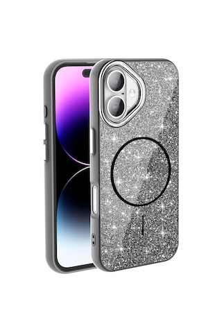 Zore Apple iPhone Uyumlu 17 Kılıf M-safe Şarj Özellikli Parlayan Simli Omsy Okso Kapak - Pembe