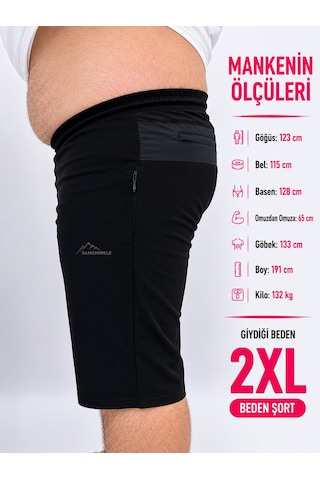 Büyük Beden Beli Lastikli Bağcıklı Erkek Kapri Siyah