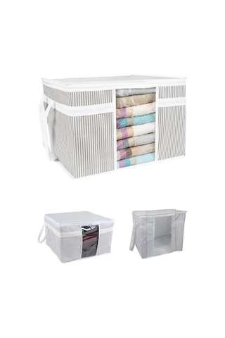 Onikiden Pencereli Hurç, Yastık Havlu Kazak Çamaşır Saklama Çantası Organizer 40x45x30cm 1 Adet Beyaz - Gri