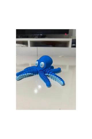 Setra 3d Studio Setra 3d Hareketli Mafsallı Dev Ahtapot - 17.5 Cm Büyük Boy - Mavi Renk Rahatlatıcı Figür