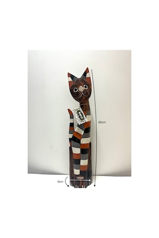 Ahşap Dekoratif Kedi Çizgili 60 Cm Otantik Dekor Biblo