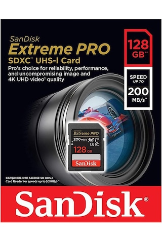 SanDisk Extreme Pro SDSDXXD-128G-GN4IN 128 GB 200 MB/S SDXC V30 UHS-I U3 Hafıza Kartı