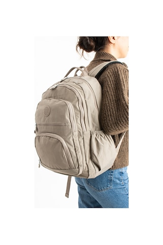 Sanmorris Unisex Suya Dayanıklı Vizon Renkli Krinkıl Kumaş Çok Gözlü Orta Boy Laptop Okul Ve Sırt Çantası Vizon