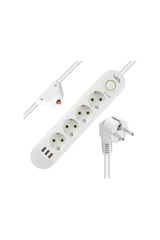 Vea Va-21560 4'lü 3 Usb'li 1.5 Metre Akım Korumalı Priz Beyaz