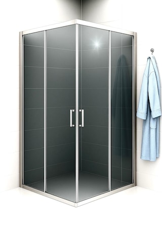 Duşakabin Füme Temper Cam Elegant Seri Kare Krom Profil - Yükseklik: 190 Cm Krom