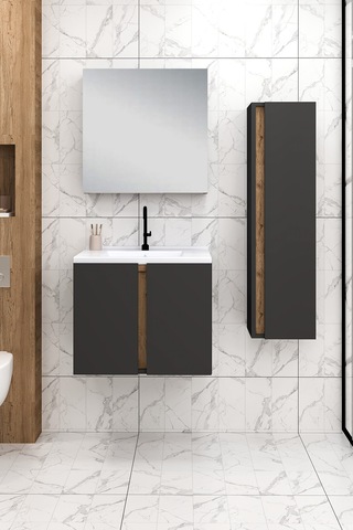 %100 Mdf 65 Cm Lavina Banyo Dolabı + 30 Cm Lavina Boy Dolabı Beyaz