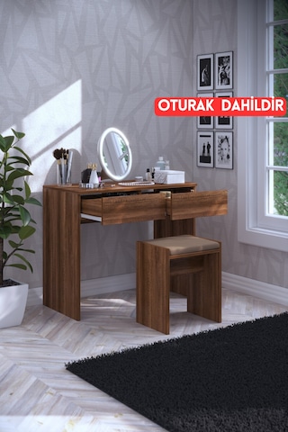 Dekorfim DF02102BR İki Çekmeceli Tabureli Makyaj Masası