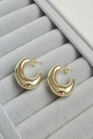 Kadın Küpe Kararmaz 14k Renk Vip Seri Tombik Hilal Küpe Altın