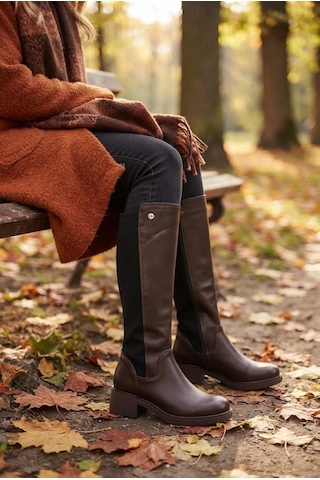 Pierre Cardin 56090 Arkası Strej 5 Cm Topuk Yüksekliği Kaymaz Taban Kadın Çizme Kahve