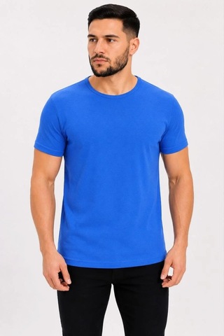 Tarz Yeri Erkek Basic Tişört Bisiklet Yaka Kısa Kol Günlük Yazlık Slim Fit T-shirt - Saks Mavisi