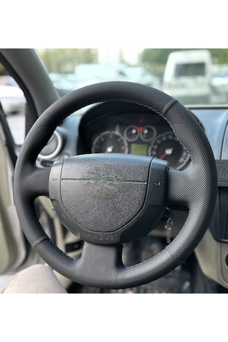 Ford Connect Fiesta Çıkıntılı Bombeli Araca Özel Dikmeli Direksiyon Kılıfı Nokta Düz Mavi İp Siyah