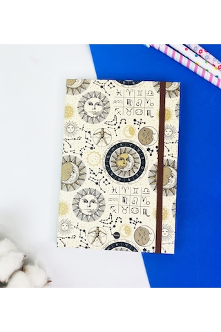 Tarot Ay Ve Güneş Tasarımlı Lastikli Defter