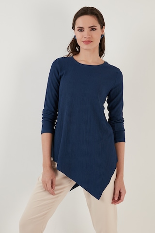 Lela Bisiklet Yaka Esnek Dokulu Asimetrik Bayan Bluz 5864971 Indigo