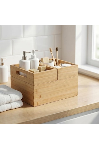 Tr 3'lü Modüler Bambu Organizer Set - Üst Üste Geçebilen Çok Amaçlı Çekmece İçi Ve Masaüstü Düzenleyici Ku Diğer
