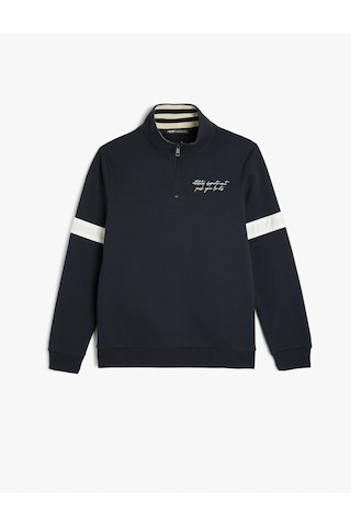 Koton Yarım Fermuarlı Yaka Sweatshirt Slogan İşlemeli Şardonlu Pamuk Karışımlı Lacivert 5wam70171mk Lacivert