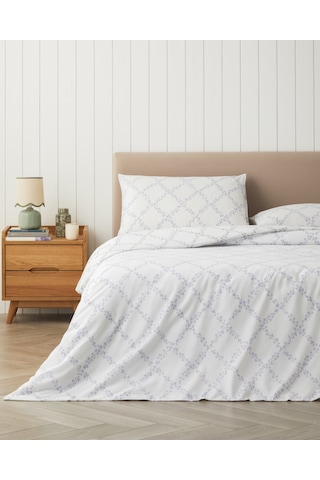 Garden Lattice Kolay Ütülenir Çarşaflı Çift Kişilik Nevresim Takımı 200x220 Cm Lila-yeşil