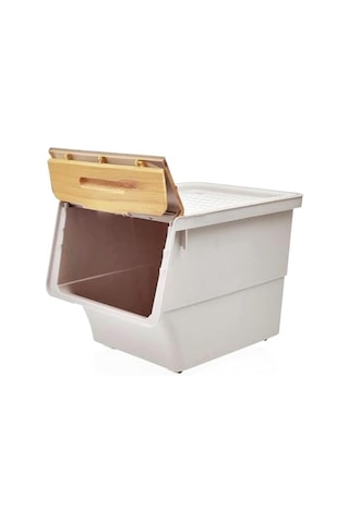 Motek Patateslik Soğanlık Sepeti Oyuncak Kutusu Tekerlekli Organızer Çok Amaçlı Kutu 1x12lt-bambu+krem