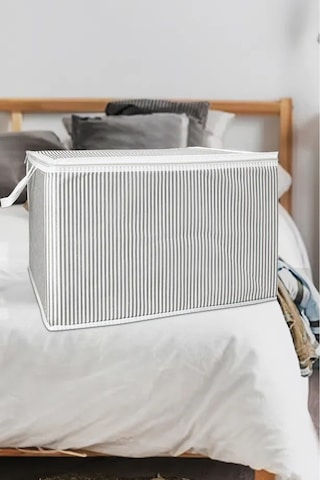 4 Adet Gri Çizgili Fermuarlı Mini Boy Hurç Yastık-kazak-kıyafet Düzenleyici 45 40 30 Cm Gri-beyaz