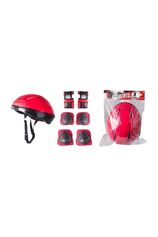 Bisiklet Scooter Kaykay Kask Dizlik Dirseklik Koruyucu Set Kırmız