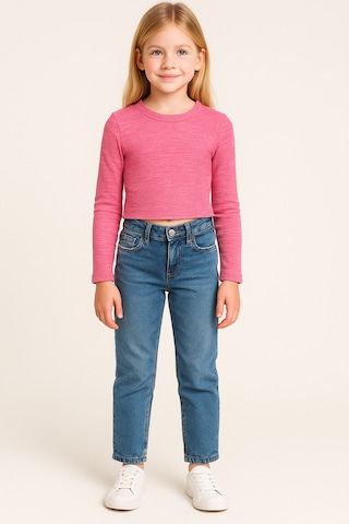 Kız Çocuk Pembe Uzun Kollu Basic Üst, Kız Çocuk Üst - Bluz Pembe
