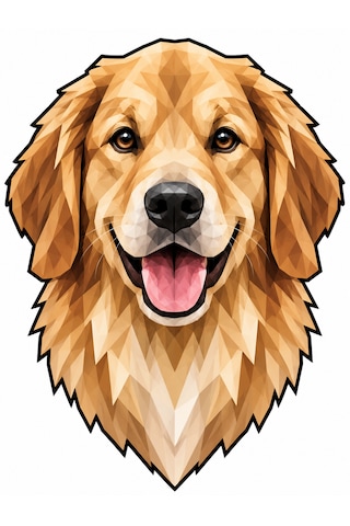 Geometrik Golden Retriever Mdf Duvar Dekoru Uv Baskılı Köpek Figürü Mdf Tablo