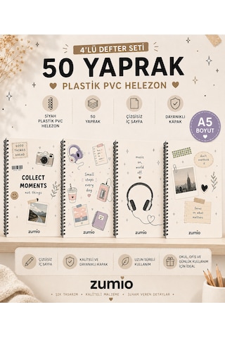 Zumio 4'lü A5 Çizgisiz Defter Seti 50 Yaprak Anı Ve Müzik Temalı Düz Zumio 4'lü A5 Çizgisiz Defter Seti 50 Yaprak Anı Ve Müzik Temalı Düz