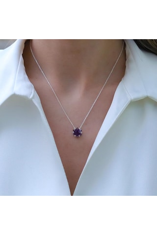 Ametist Taşlı Lotus Çiçekli Gümüş Set Gümüş
