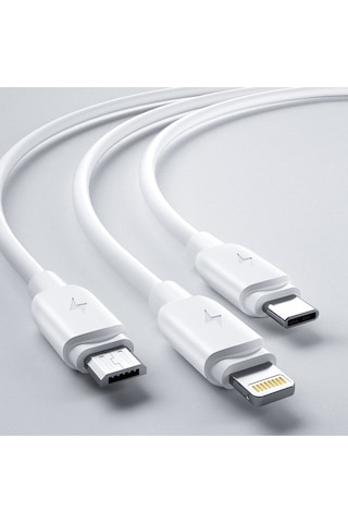 Şarj Ve Data Kablosu Çoklu Çıkış 3 In 1 Primary 3a 1.2 Metre Lightning, Type-c, Micro Usb