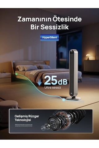DREO Tower Fan 714S Akıllı Kule Tipi Vantilatör, 12 Hızlı, 25dB Sessiz Fan, 120° Salınımlı, WiFi ve Uygulama Kontrollü