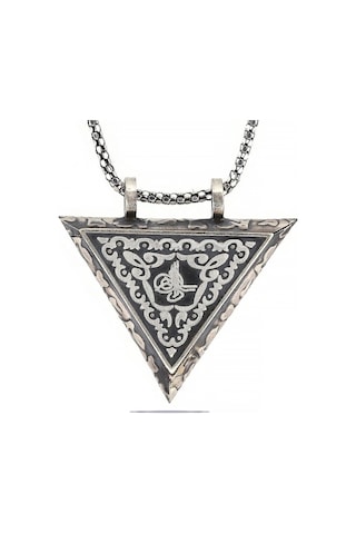 925 Ayar Gümüş Üçgen İçi Açılabilen Tuğra Muskalık Gümüş Kolye T6058 599599 Gümüş