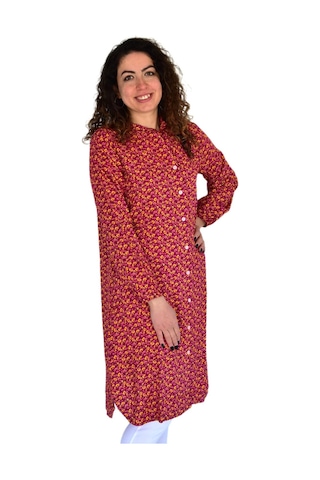 Kadın Uzun Çiçek Baskılı Desen Viscon Bluz Bgl-st04290 Bordo