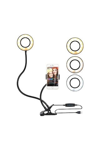 360 Dönerli Esnek Kademeli Telefon Tutucu Masa Lambası Led Işıklı Ring Ligh