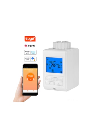 Jeehugo Zigbee 3.0 Akıllı Radyatör Termostati, 6 Çalışma Modu, Lcd Ekran, Uzak Kumanda, Alexa Ve Google Asistan Desteği Hy369-zb-rvt