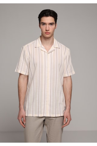 Colin's Colins Regular Fit Apaj Yaka Çizgili Erkek Kahverengi Kısa Kol Gömlek Cl1080102 Q1.v2 Brw